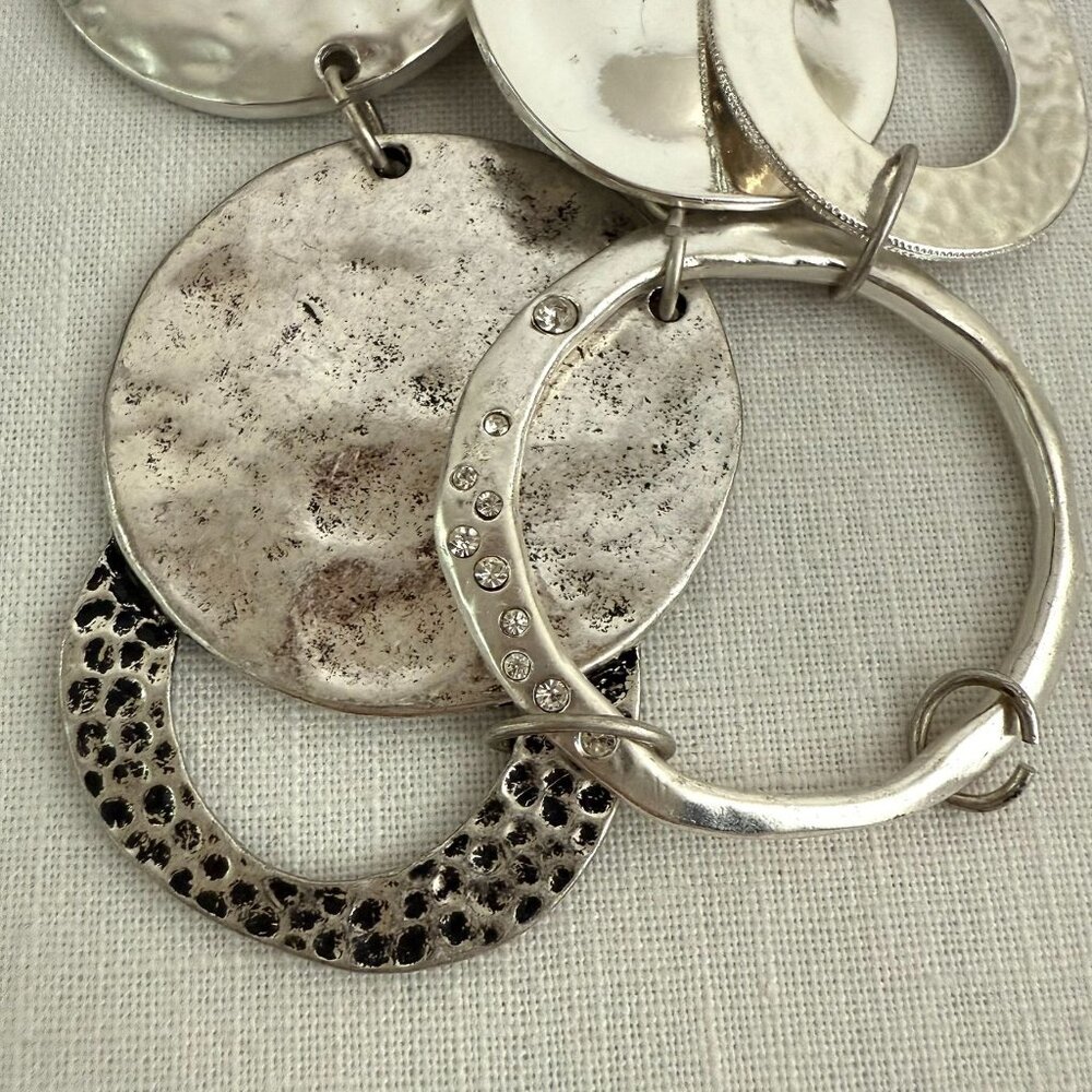 Chicos Hammered Disc Bib Necklace 17 to 20in Silver Tone Statement Chain - Picture 8 of 15